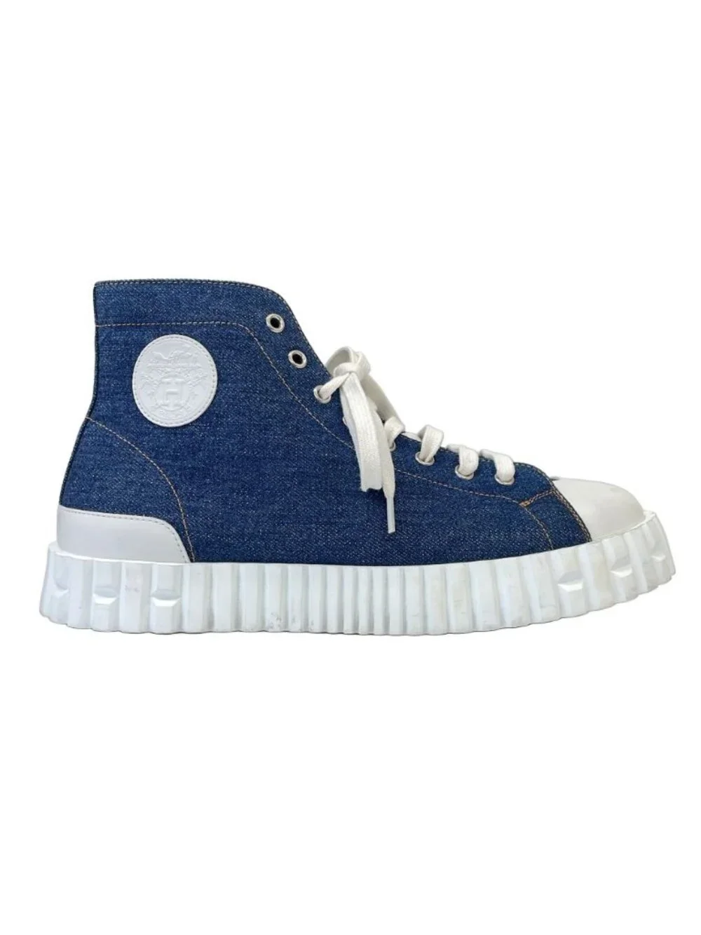 Hermes Climb Denim High Cut Sneakers 41.5 Indigo